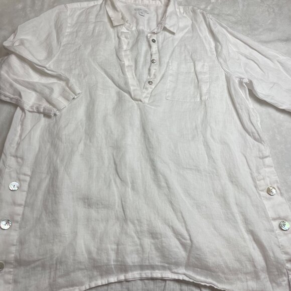 J. Jill 100% Linen Tunic Top Women's Large‎ Oversized Button Side High Low Hem - Picture 8 of 10